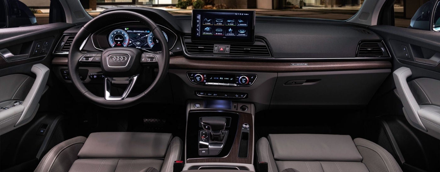 Brown leather upholstery in the cabin of a 2025 Audi Q5.